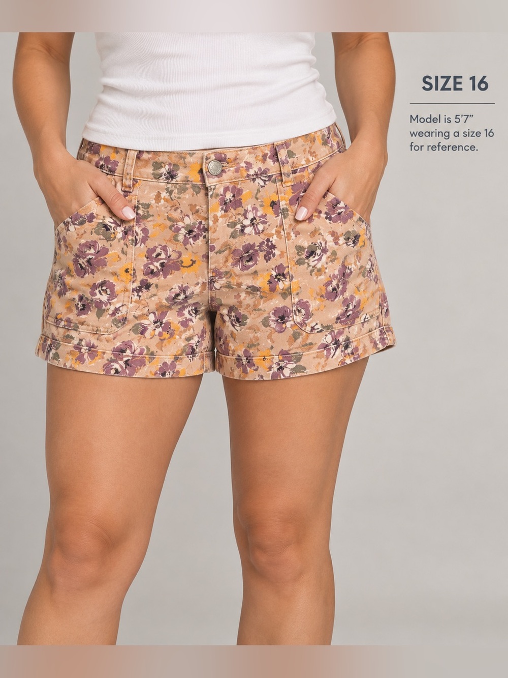 Gloria Vanderbilt Floral Utility Shorts - Pink Tan Multi SIZE 16